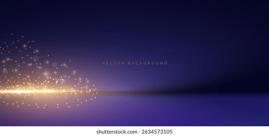 Scene dark blue with gold glitters lights sparkle. For product show, promotion, brochure. Vector illustration