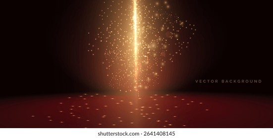 Scene dark red with gold glitters lights sparkle. For product show, promotion, brochure. Vector illustration