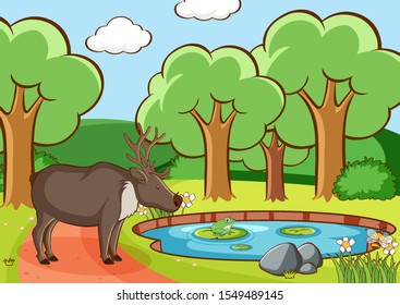 Scene with deer in the forest illustration