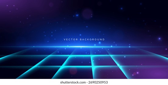 Escena de tecnología digital azul claro con destello sobre fondo azul oscuro. Concepto de red de datos futurista cibernético. Ilustración vectorial 