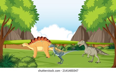 Scene with dinosaur in forest illustration