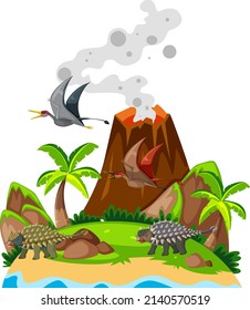 Scene with dinosaurs ankylosaurus on island illustration