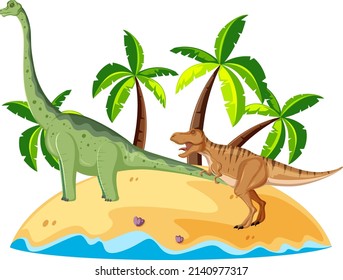 Scene with dinosaurs brachiosaurus on island illustration