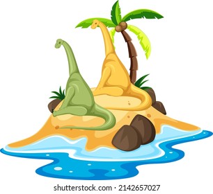 Scene with dinosaurs brontosaurus on island illustration