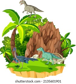 Scene with dinosaurs carnotaurus on island illustration
