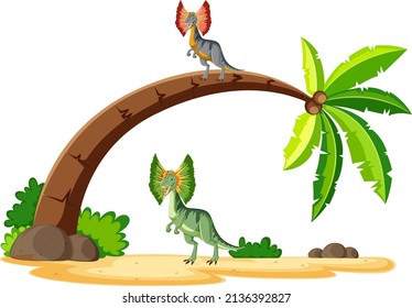 Escena con dinosaurios dilofosaurios en la ilustración de la isla