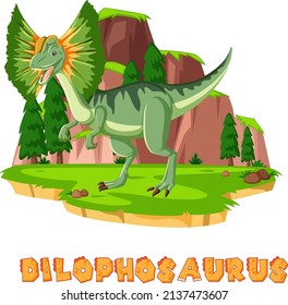 Scene with dinosaurs dilophosaurus on island illustration