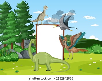 Scene with dinosaurs in the field illustration