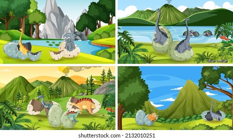 Scene with dinosaurs in the forest illustration