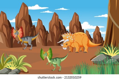 Scene with dinosaurs in the forest illustration