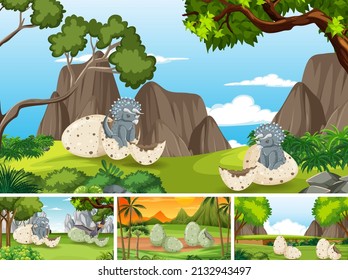 Scene with dinosaurs in the forest illustration