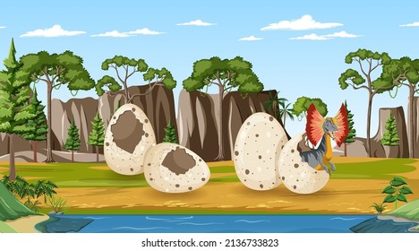 Scene with dinosaurs in the forest illustration