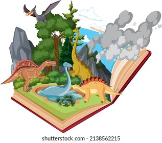Scene with dinosaurs in forest illustration