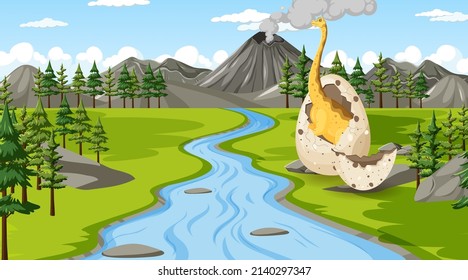 Scene with dinosaurs in the forest illustration