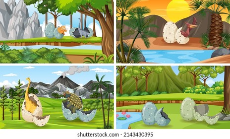 Scene with dinosaurs in the forest illustration