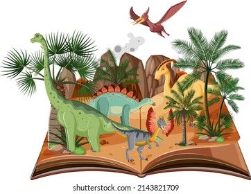 Scene with dinosaurs in forest illustration