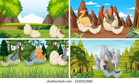 Scene with dinosaurs in the forest illustration