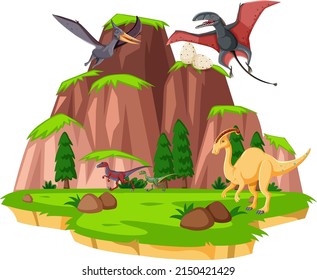 Scene with dinosaurs in the forest illustration