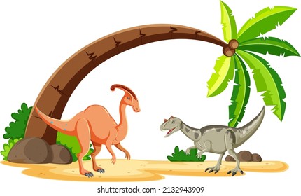 Scene with dinosaurs on the beach illustration