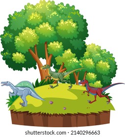 Scene with dinosaurs on island illustration