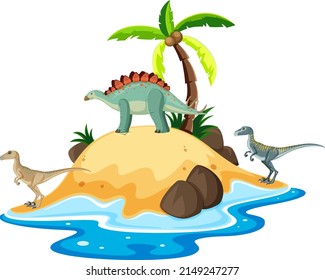 Scene with dinosaurs on island illustration
