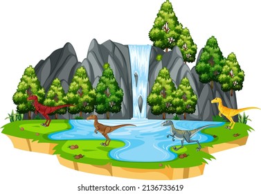 Scene with dinosaurs raptor on island illustration