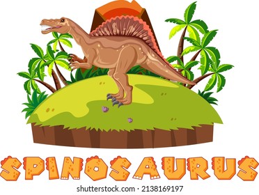 Scene with dinosaurs spinosaurus on island illustration