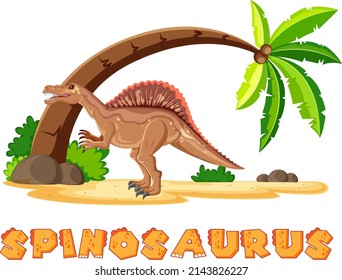 Scene with dinosaurs spinosaurus on island illustration