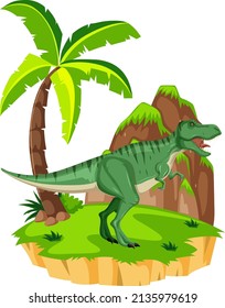 Scene with dinosaurs t-rex on island illustration