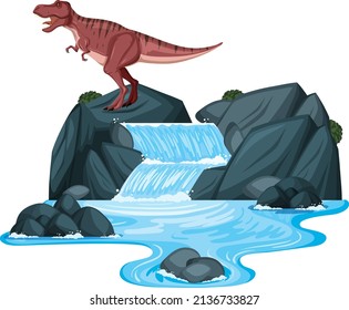 Scene with dinosaurs t-rex on island illustration
