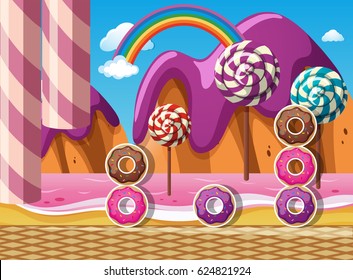 Escena con donuts y langostas junto a la playa