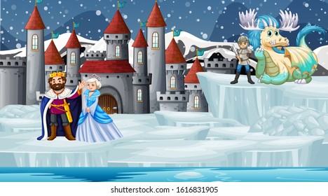 Scene and dragon   castle illustration
