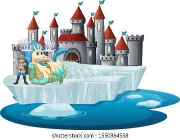 Scene with dragon and knight illustration