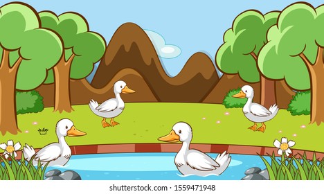 Scene with ducks in the forest illustration