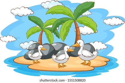 Scene with ducks on the island illustration