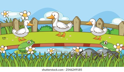 Scene with ducks in river vector image
