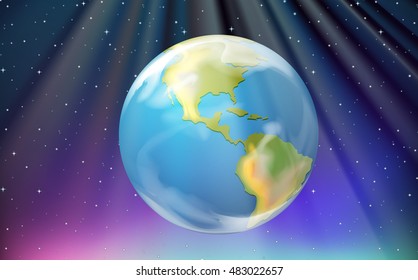 Scene with earth and outer space illustration