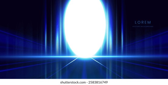 Scene elegant blue glowing light ray on dark background with lighting effect and sparkle. Vector illustration