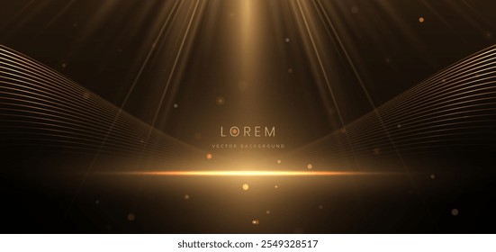 Escena elegante línea brillante de oro con efecto de iluminación brillante sobre fondo negro. Diseño de premio premium de Plantilla. Ilustración vectorial