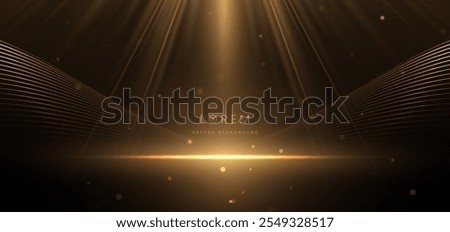 Scene elegant gold glowing line with lighting effect sparkle on black background. Template premium award design. Vector illustration