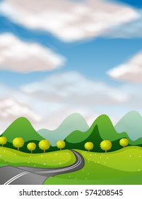 Escena con un camino vacío a la ilustración del campo