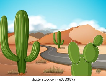 Escena con camino vacío en la ilustración del desierto
