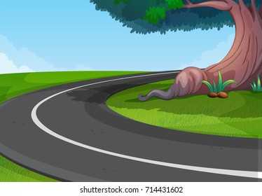 Scene with empty road in the park illustration