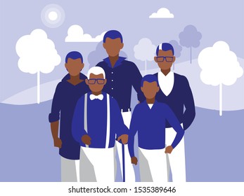 scene of faceless men with background landscape vector illustration design