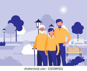 scene of faceless men in park in the city vector illustration design