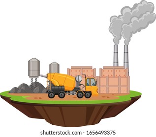 Scene with factory buildings and cement mixer illustration