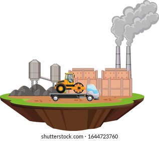 Scene with factory buildings and trucks on the site illustration