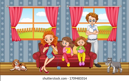 Scene with family having a good time at home illustration