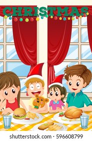 Scene with family having meal on christmas illustration