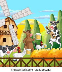 Scene with farm animal on the farm illustration